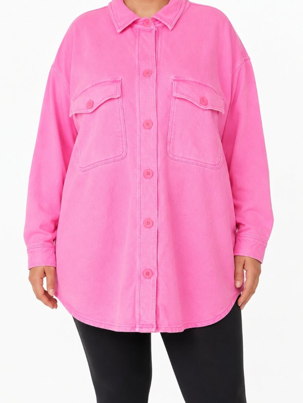 Good American Hot Pink Oversized Cotton Shacket Jacket, 5/6 (2X–3X)